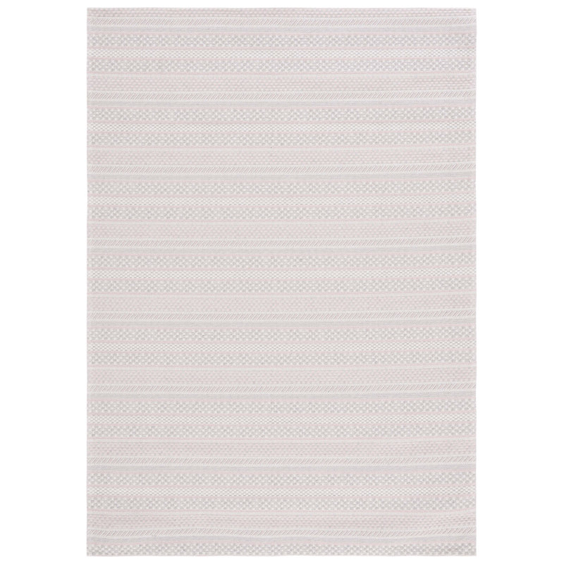 Martha Stewart 412 Cotton Striped Rug in Pink/Ivory, Rectangle 8' x 10'
