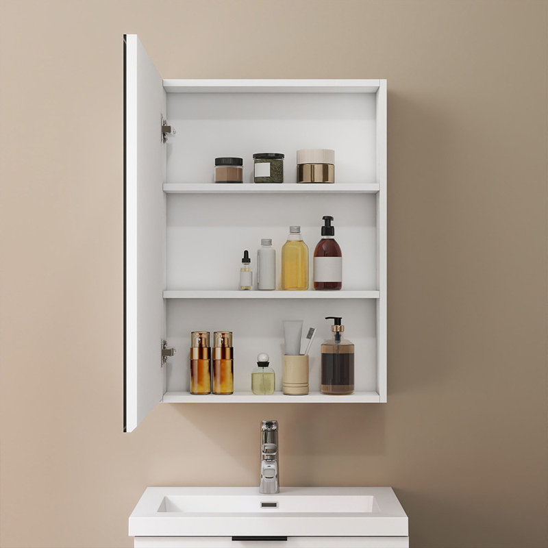 W H Wall Frameless Medicine Cabinet Mirror, White