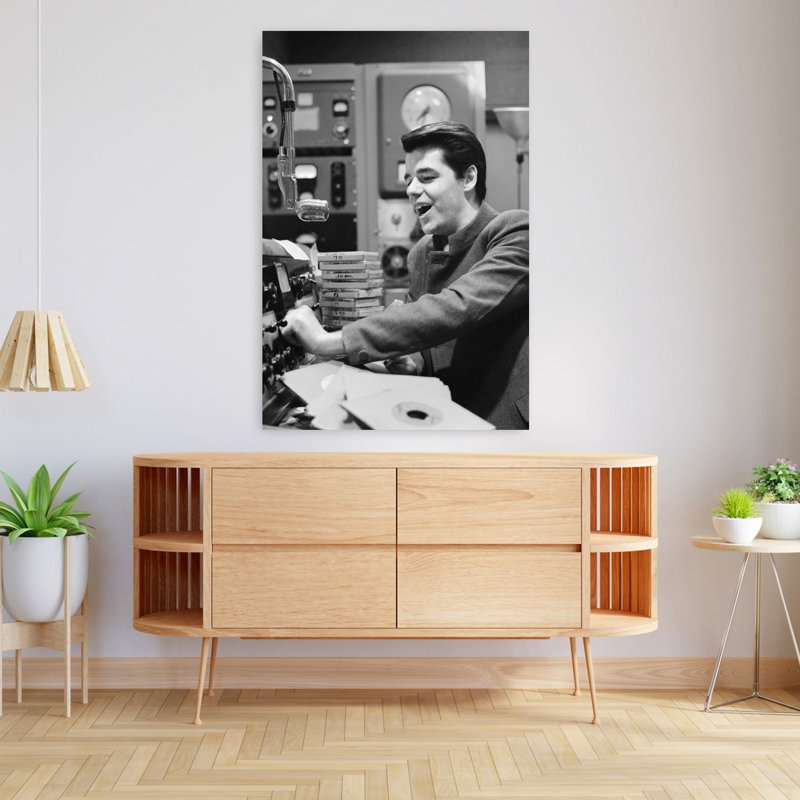 1960, radio, disc-jockey, studio, musique, sélection, rétro, rétro, rétro, H 48 po x l 32 po