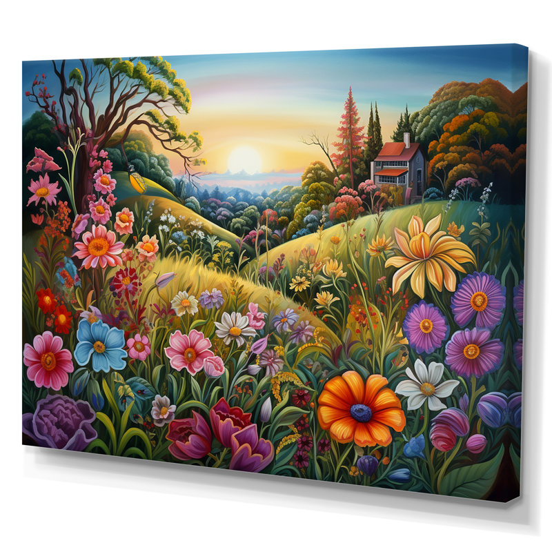 Célébration de fleurs sauvages printanières sur toile, H 24 po x l 32 po x P 1 po, Toile tendue