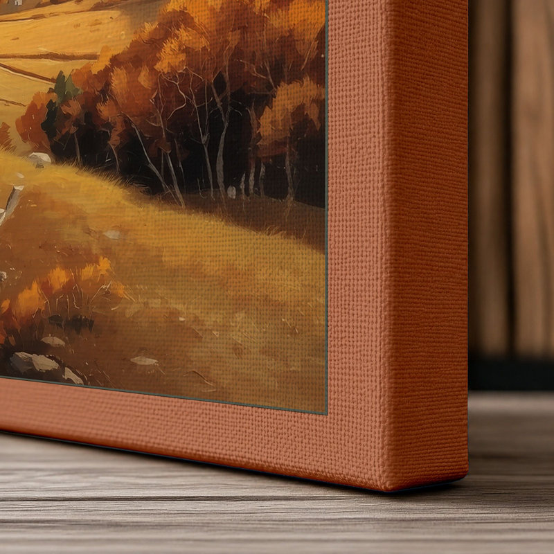 Mountain Valley at Rest Rustic - Wrapped Canvas, 18x12 - 45.7 x 30.5 cm, Terracotta Border
