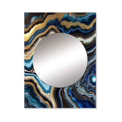 Gold Blue Geode Gems - Stone Geode Mirror, Traditional Unique Wall Mirror, Printed Metal Art