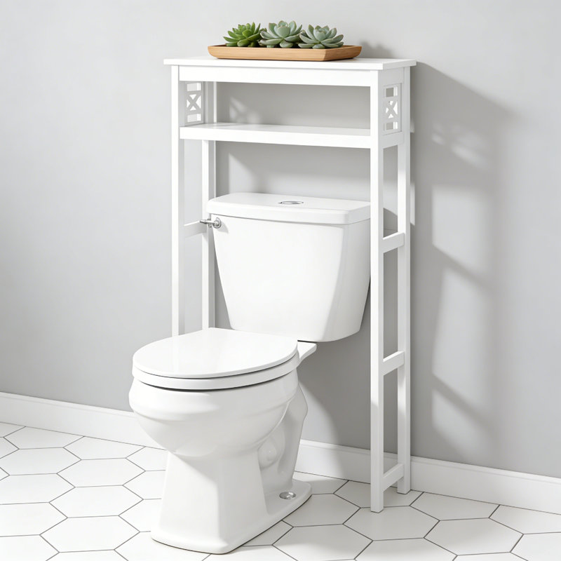 Derby Over-The-Toilet Storage Shelf, Freestanding Bathroom Organizer With Open Shelves, Space Saver For Toiletries And Towels, White Finish