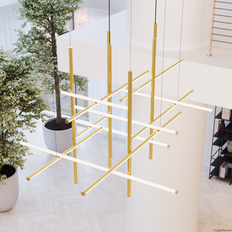 Labyrinth Dimmable LED Geometric Chandelier, Brass