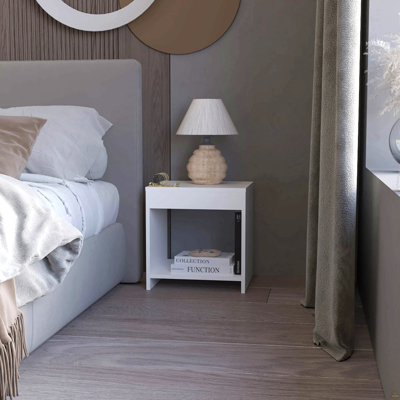 Table de chevet avec rangement ouvert, Blanc