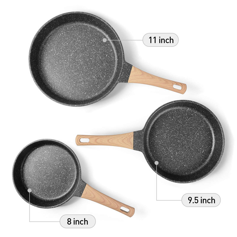Granite Nonstick Induction Frying Pan Set with Wooden Handles