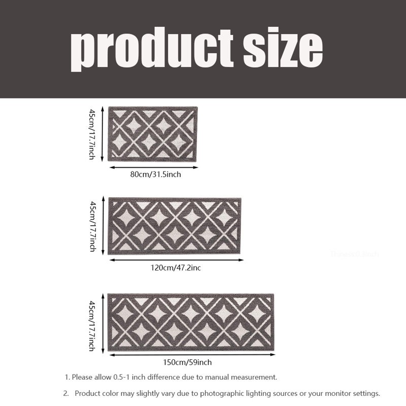 Tapis de cuisine, lavables à la machine, tapis de cuisine antidérapants, ensemble de 3 pièces, Gris
