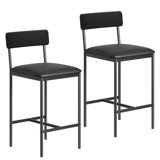 2pcs Bar Stools Kitchen Bar Stools With Footrest, 25.5 In Upholstered Bar Chairs Counter Barstools Black