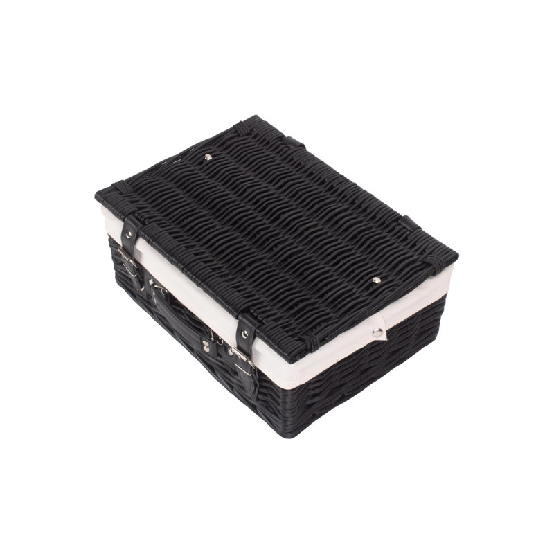 Wicker Hamper Basket with Lining, 15cm H x 36cm W x 26cm D, Black/White