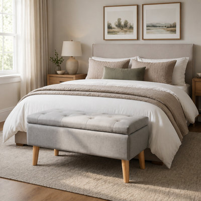 Banc avec repose-pieds de 32 pouces de large avec plateau intégré, repose-pieds carré rembourré et rangement supplémentaire pour le salon et la chambre à coucher, mobilier de maison moderne et élégant