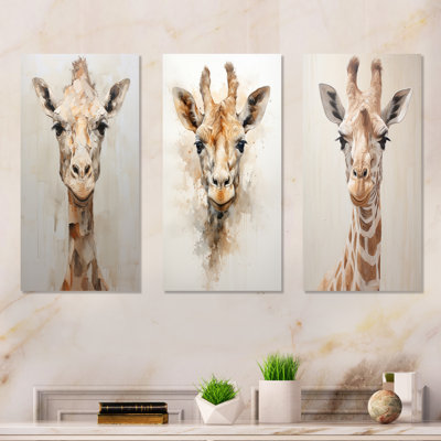 Ensemble de 3 décorations murales en métal Minimalisme - Girafe beige