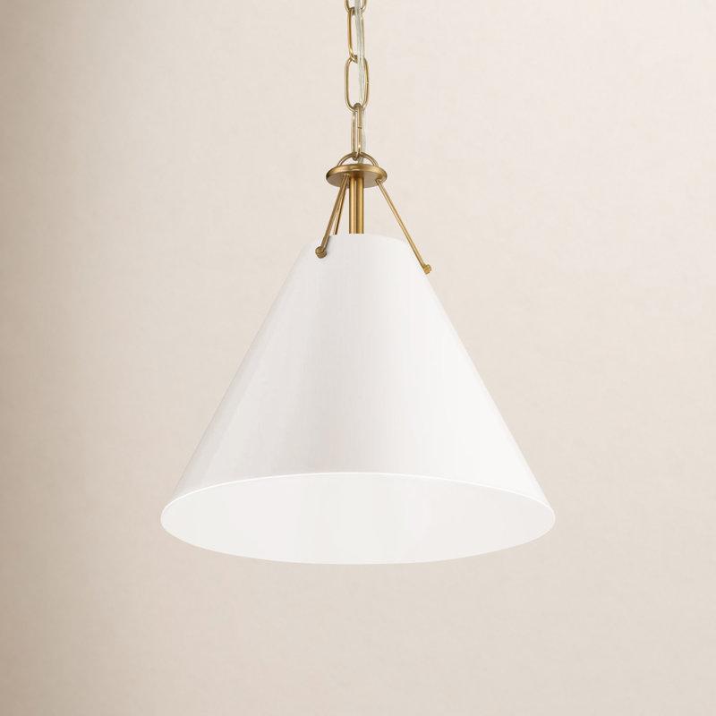 Kinston 1-Light Metal Cone Pendant , Vibrant Gold, White