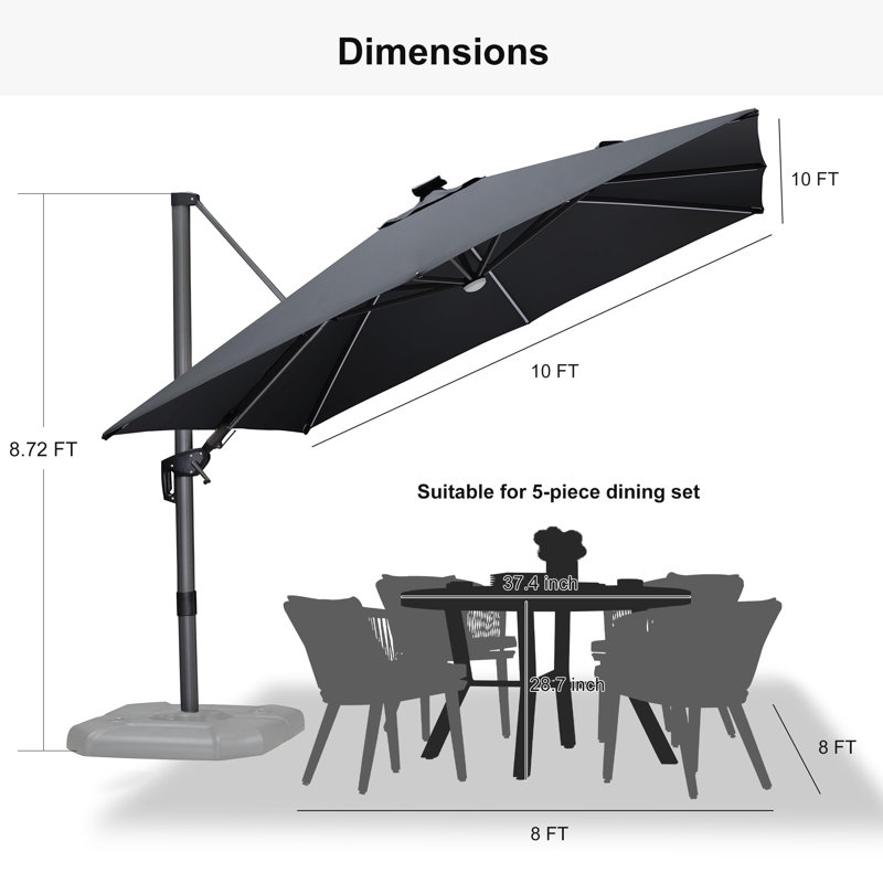 Carone 3m Square Cantilever Parasol, Grey