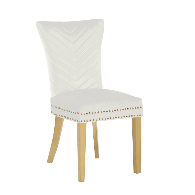 Beige Velvet Wingback Dining Chair with Gold Metal Legs