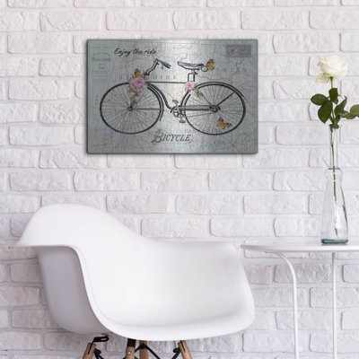 «Vintage Bicycle With Map A» par Jean Plout, art mural en métal
