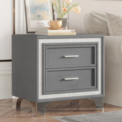 22"W Velvet 2-Drawer Bedroom Nightstand