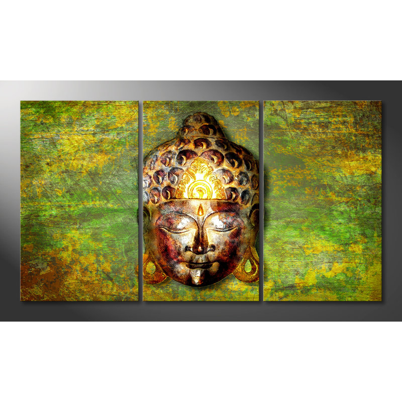 Buddha Head Statue - Wrapped Canvas Print, 100 cm H x 180 cm W, 3-piece canvas set