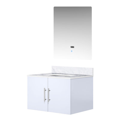 Meuble-lavabo blanc brillant avec comptoir en marbre, robinet et Miroir à DEL - Teinture résistante aux égratignures pour dessus de bain et robinet
