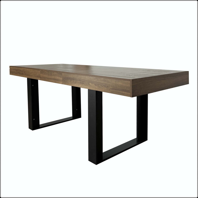 Table de salle à manger extensible en bois vieilli avec base noire, H 29,53 po x l 78,74 po x P 31,5 po, Brun et noir