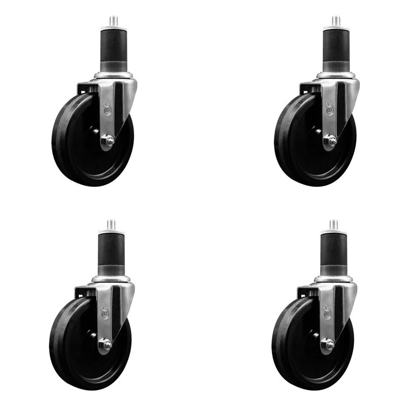 Ensemble de roulettes extensibles pivotantes à roue pivotante de 5 pouces en acier inoxydable 1-5 / 8 pouces SCC