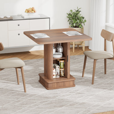 Table de salle à manger carrée ou ronde de 70 cm (27,5 po) en bois veiné avec porte coulissante et rangement intégré