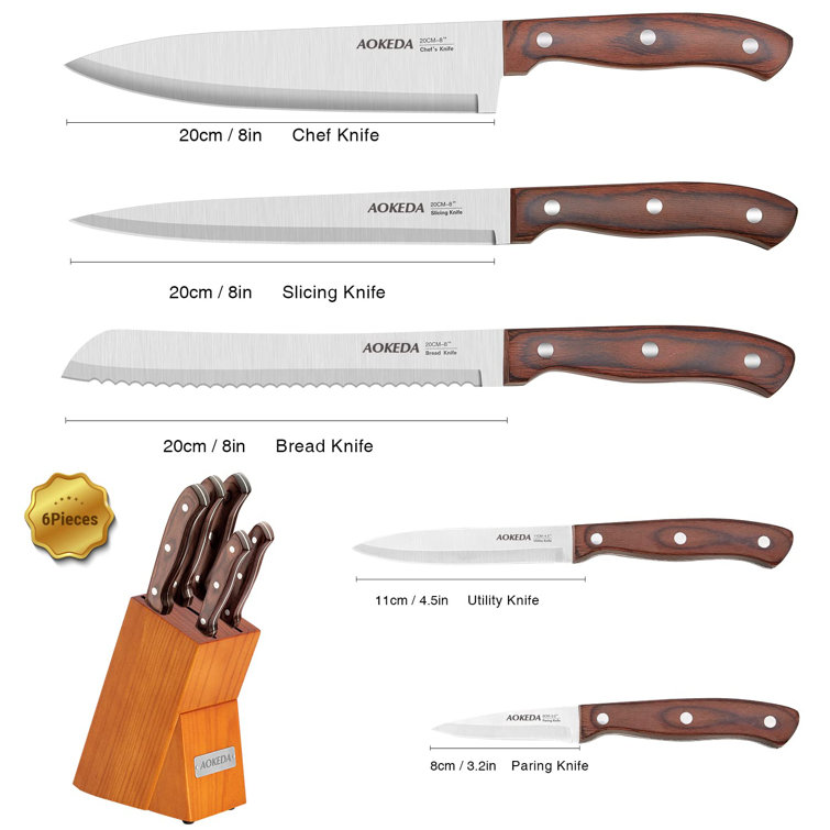  AOKEDA 15-Piece Kitchen Knife Set with Block