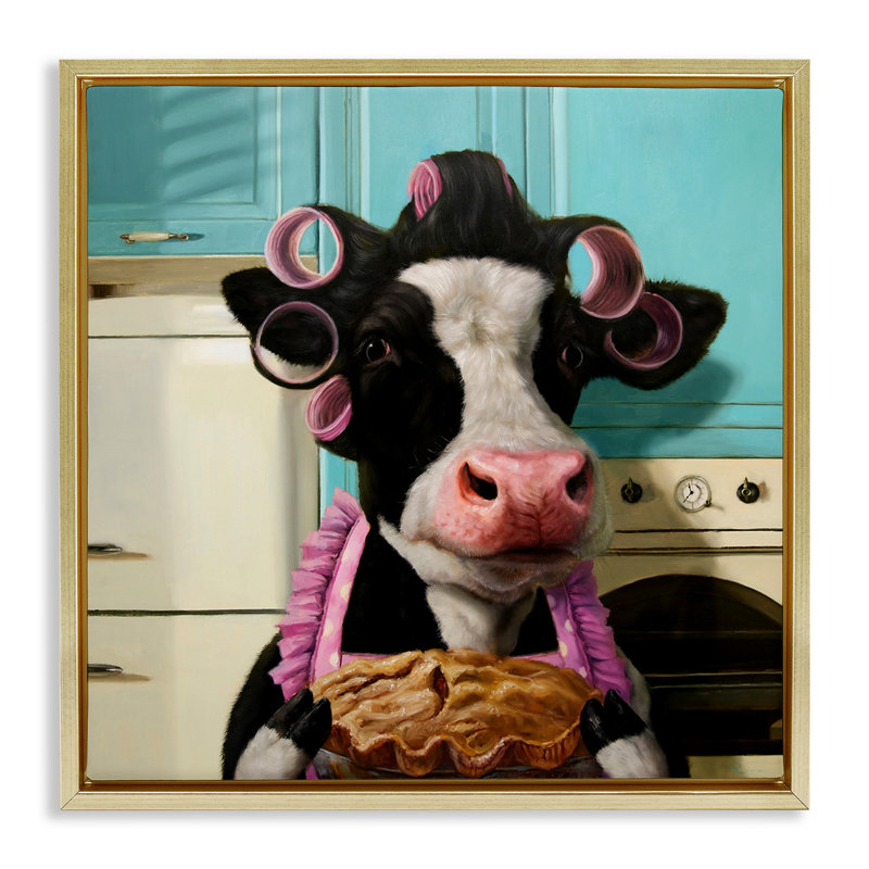 Tarte à la vache glamour, Cadre flottant métallique doré, H 25 po x l 25 po