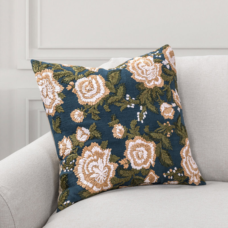 Broadmoor Cotton Raffia Embroidered Throw Pillow