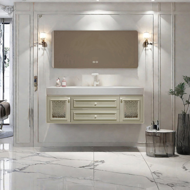 French cream style smart bathroom cabinet, 19.68" H x 62.99" W x 21.65" D, Light Green
