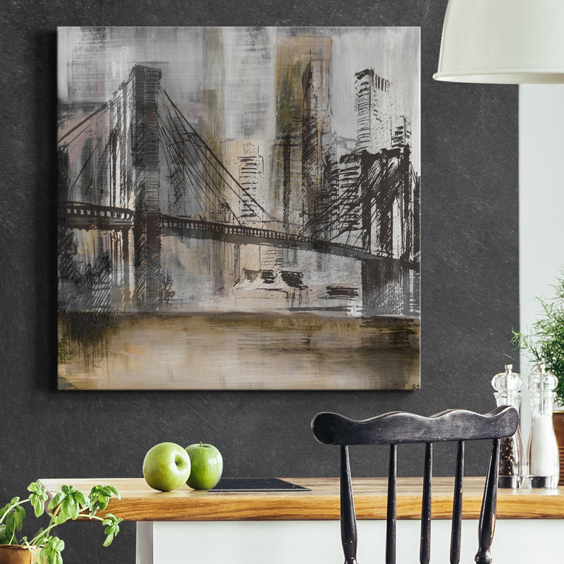 Brooklyn Bridge Twilight - reproduction d'art sur toile tendue, H 40 po x l 40 po x P 1 po
