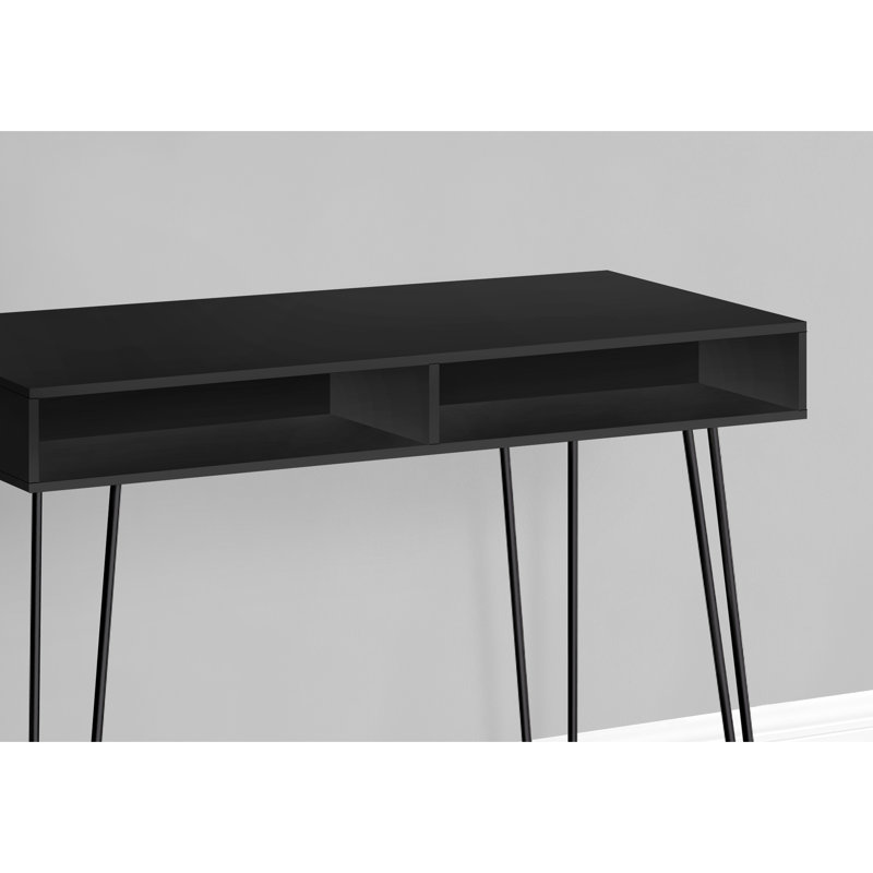 Bureau d'ordinateur à la maison de style moderne, l 40 po, stratifié noir, rangement, table d'assemblage de pieds en métal avec espace pour ordinateur portable, pieds