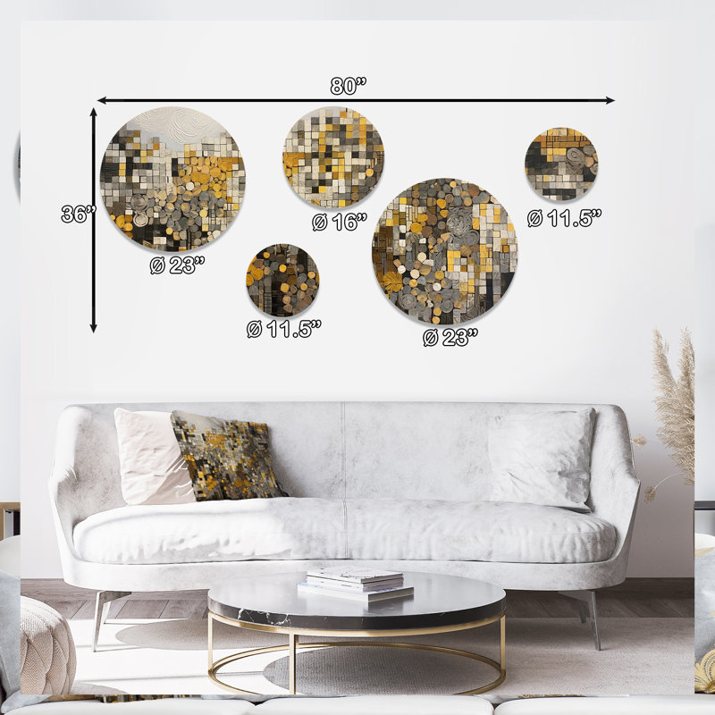Ensemble de 5 décorations murales jaune et crème Bohemian Medley II