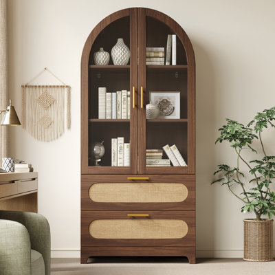 Montmartre Arch Display Cabinet – Glass Doors, Rattan Drawers, Gold Handles