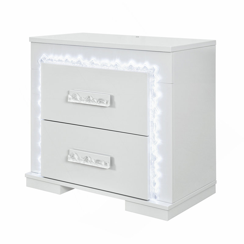 SILVER NIGHTSTAND WITH LED LIGHTS