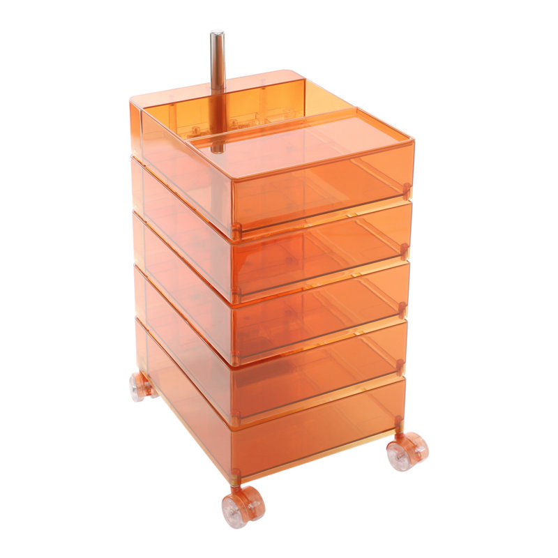 360° Rotating Storage Cabinet 5 Tiers Bedside Cabinet Freestanding Storage Cabinet With Universal Wheels, Orange