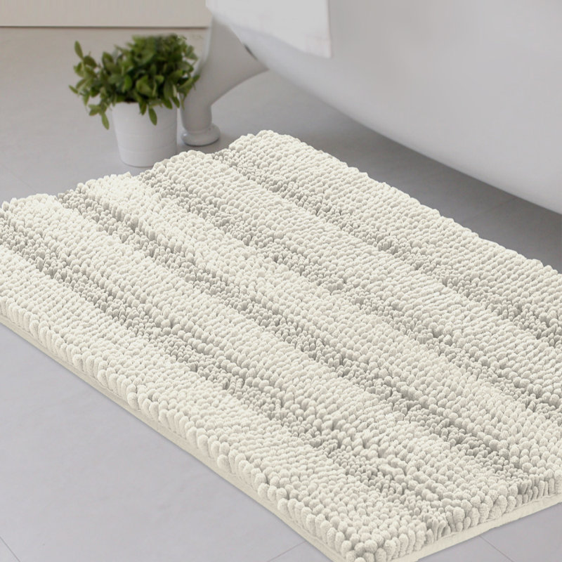 Joaquin Plush Chenille Non-Slip Bath Rug, 20" W x 32" L, Ivory