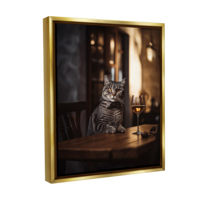 «Classy Cat With Wine Floater Frame» par Ziwei Li sur toile