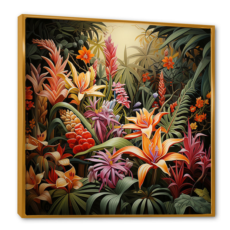 Plantes rétro de la jungle 1 - impressions encadrées jungle, Cadre flottant doré, H 36 po x l 36 po x P 1,5 po