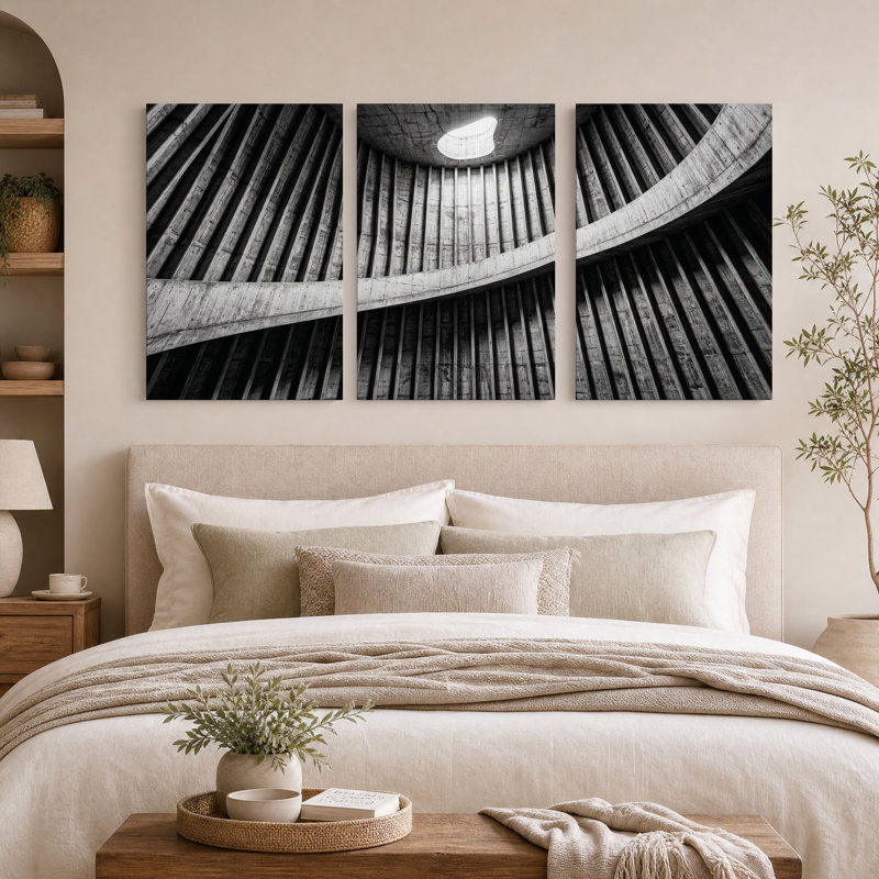 Ensemble de 3 toiles murales représentant des murs en béton incurvés en noir et blanc, 36"H x 24"W x 3pcs