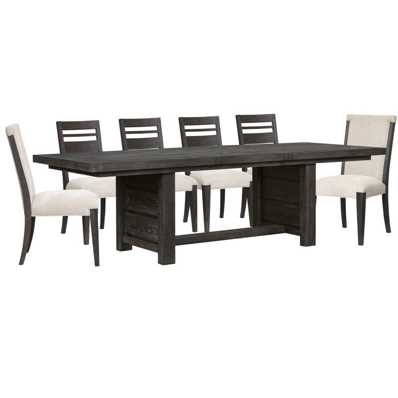 Table de salle à manger extensible à tréteaux avec 4 chaises d'appoint et 2 chaises d'appoint rembourrées
