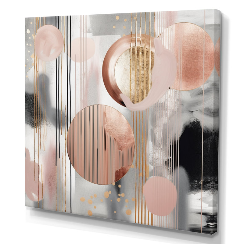 Rayures et lignes roses, art moderne II - formes modernes, art mural transitionnel, salon, L 16 po x H 16 po, Toile tendue