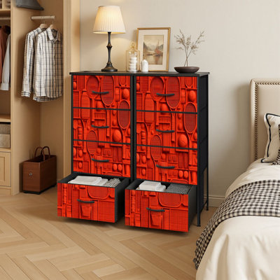 4 Drawer Vertical Storage Dresser Thin Activity Exercise Seamless Orange Fitness with Wood Top Fabric Pull Drawers