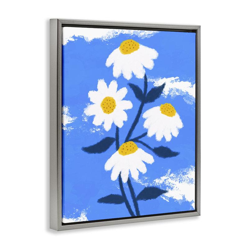 «Daisy Bloom with Clouds», art mural encadré flottant par Ahmad, H 31 po x l 25 po, Cadre flottant orme Montalcino