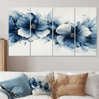Aqua Velvet Daisies Flower Flow II - Daisies Wall Decor - Traditional Wall Art
