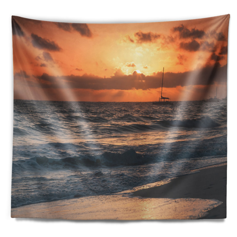 Tapisserie de soleil de couleur de plage sur l’océan atlantique, H 50 po x l 60 po