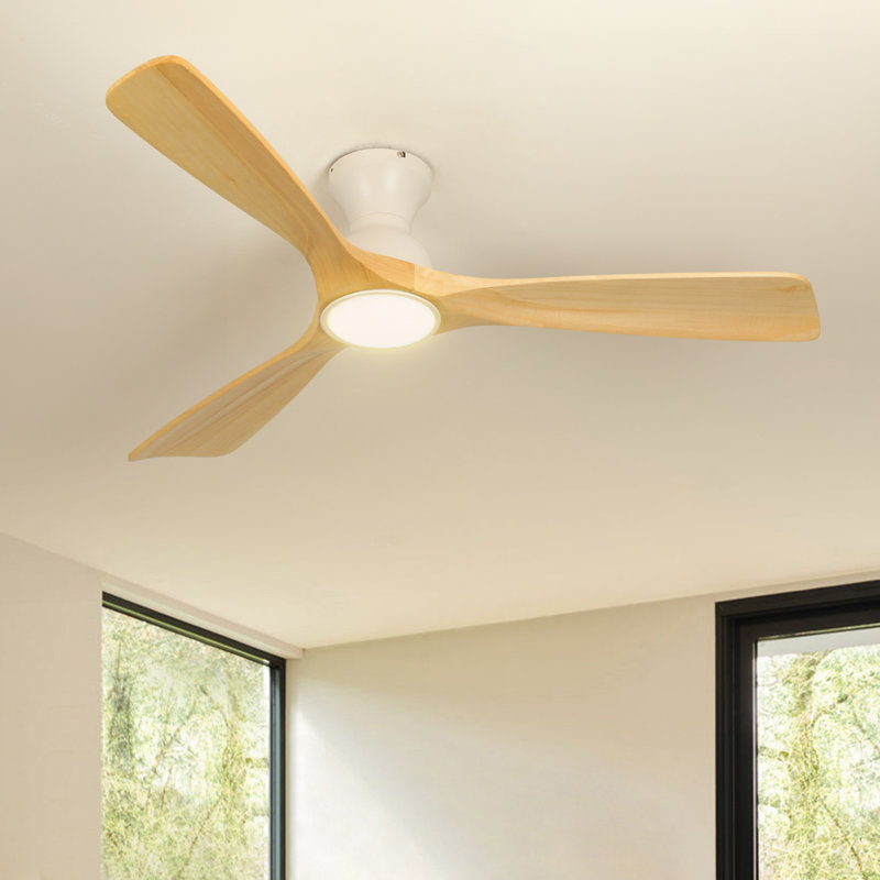 Ventilateur de plafond 52 po avec ensemble d'éclairage et télécommande Karlena, White, Oak