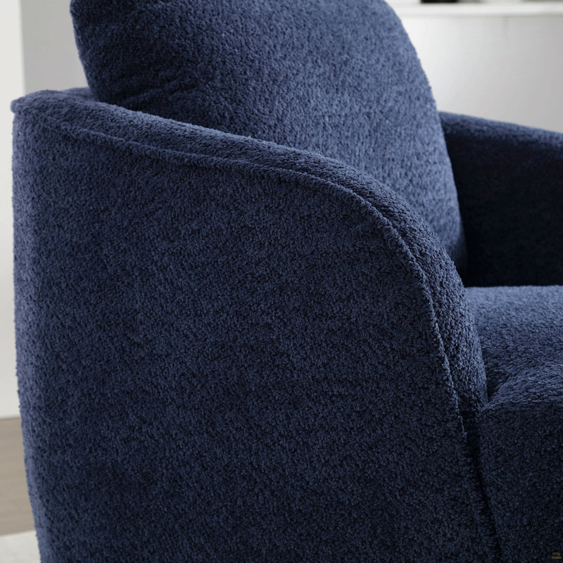 Fauteuil demi-tonneau pivotant rembourré de 30,3 po de largeur et fauteuil simple d'appoint rond confortable, Marine
