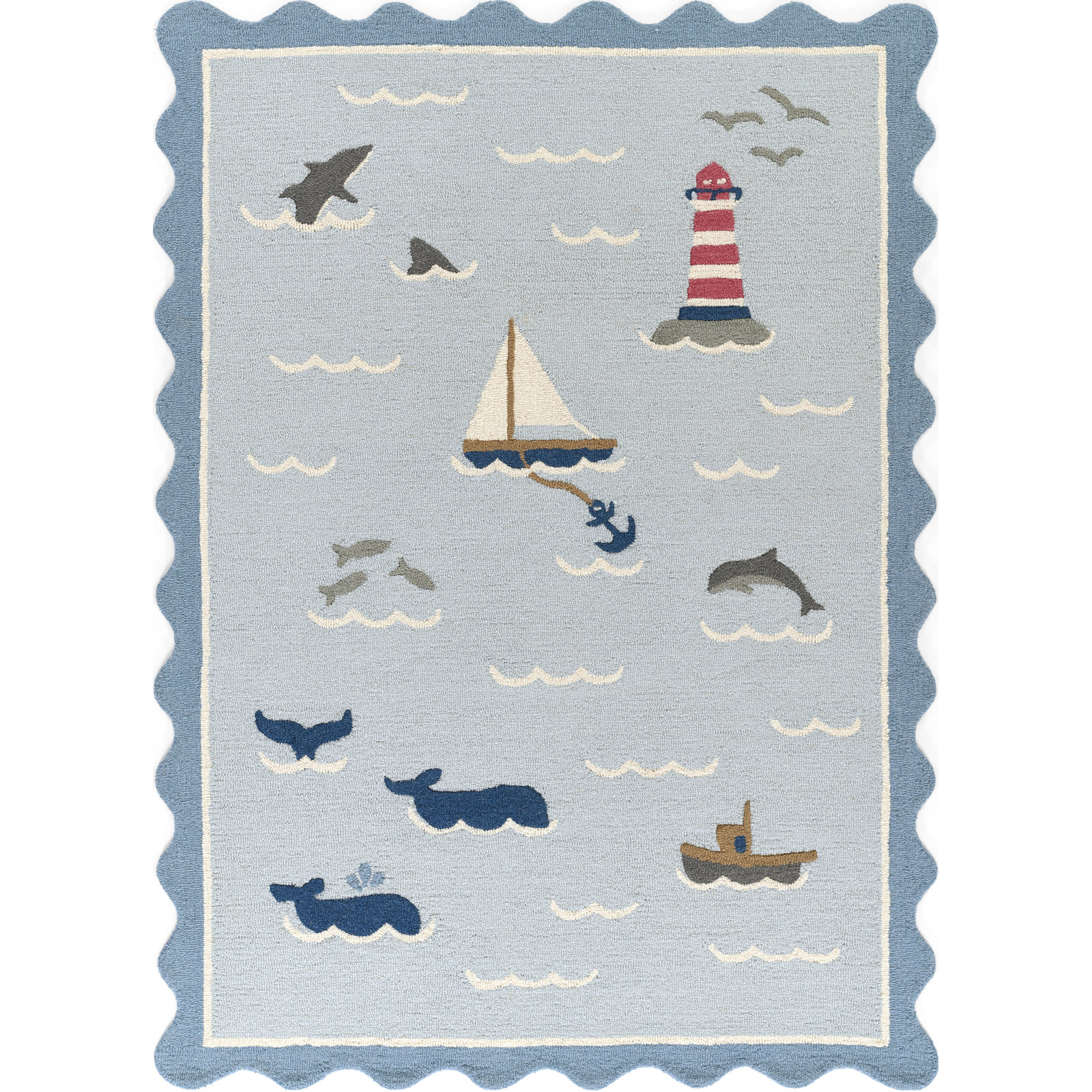 Lola Hand Tufted Wool Sea Blue Area Rug, Rectangle 7'10" x 9'10"
