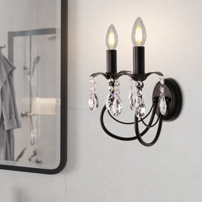 Applique murale en cristal à 2 têtes d'entrée pour salle de bain