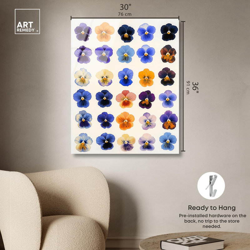 «Pansy Patch Grid I», reproduction d'art acrylique sur toile par Art Remedy, H 36 po x l 30 po